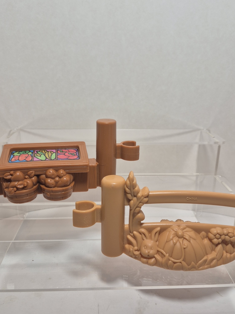 Fisher Price Little People Brown Farm Fence Pumpkin Harvest Vegtable Stand x2